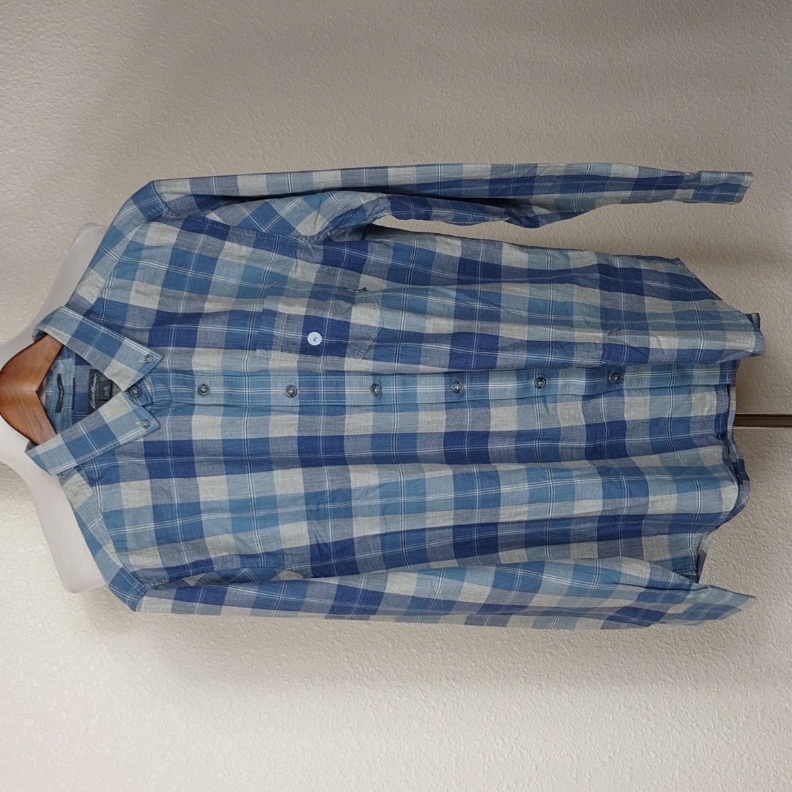 Eddie Bauer Mens Classic Fit Tidelands Plaid Blues Button Down Shirt Size Xlg